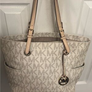 Michael Kors Cream 3 compartment Monogram Tote